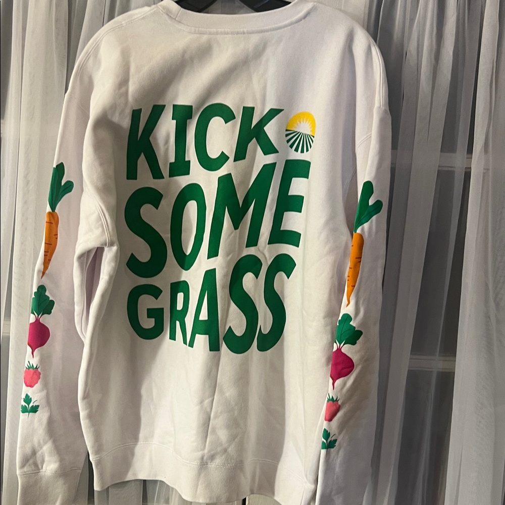 Amazing Grass Kick Some Grass Graphic Crewneck Sweatshirt Men’s Large White - Picture 3 of 13